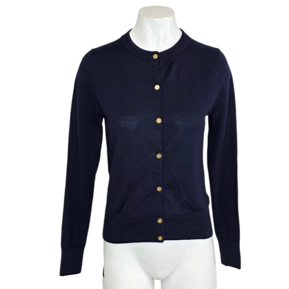 J. Crew 100% Merino Wool Button Front Cardigan, Blue, Size Small